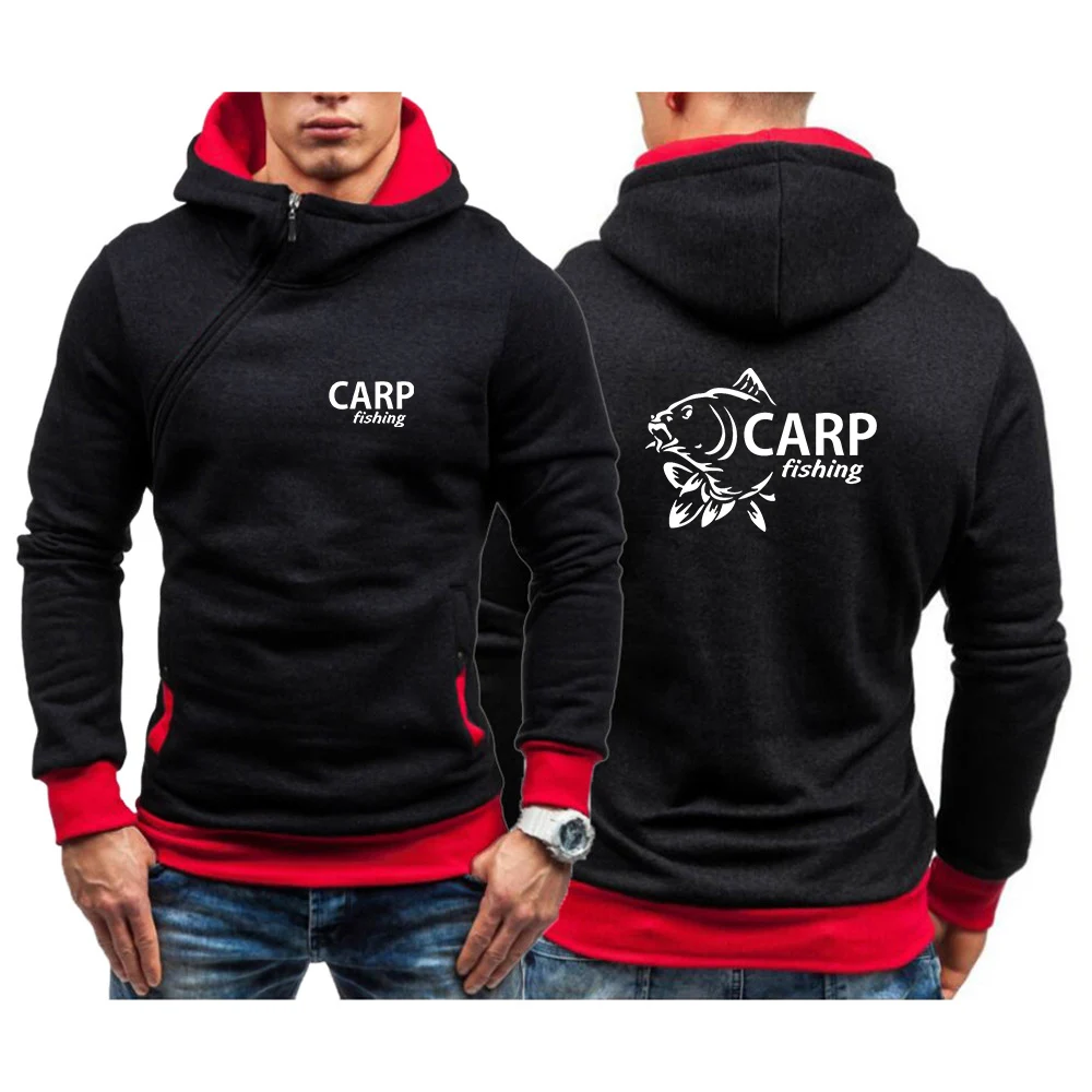

Carp Fishing 2024 New Men's Fashion Printing Five-Color Solid Color Sweatshirt Hoodie High Quality Diagonal Zipper Casual Tops