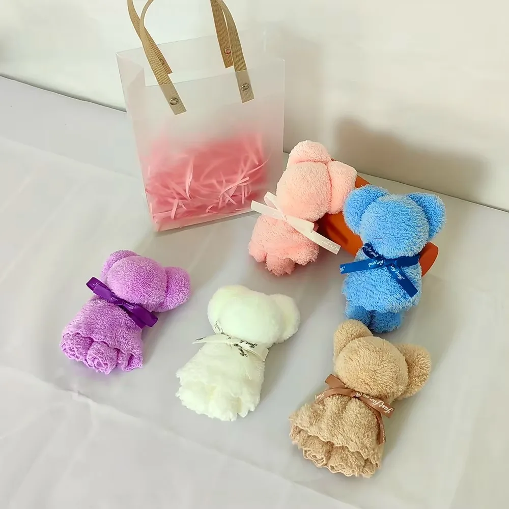 10PCS Bear Towel 30*30cm Coral Fleece Wedding Favors For Guests Bulk Bridesmaid Thanksgiving Gift Christening Souvenir