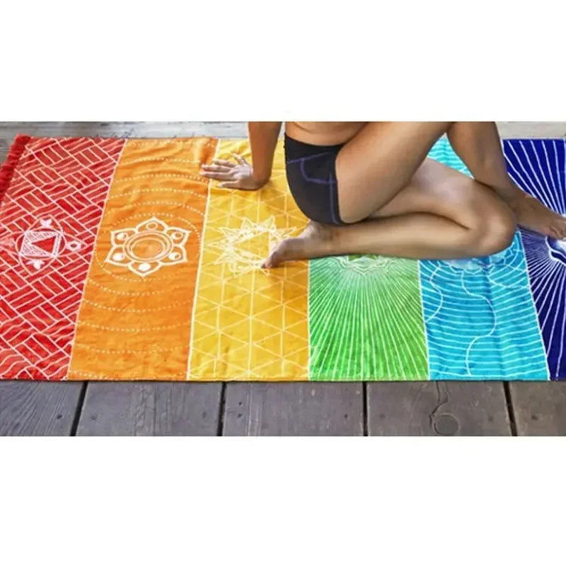 Rainbow Beach Mat Mandala Blanket Striped Wall Hanging Tapestry Scarf Yoga Mat A Surname Polyester Material Carpet Felt