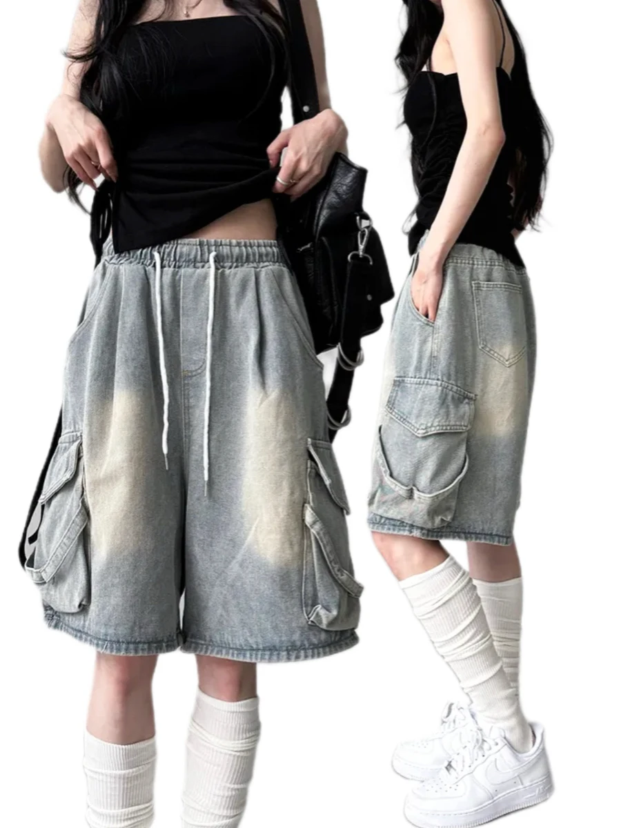 

High Waist Wide Leg Five-Quarter Denim Jeans Women's ket American Sle Summer Faion Trousers for Young Adults 8-24