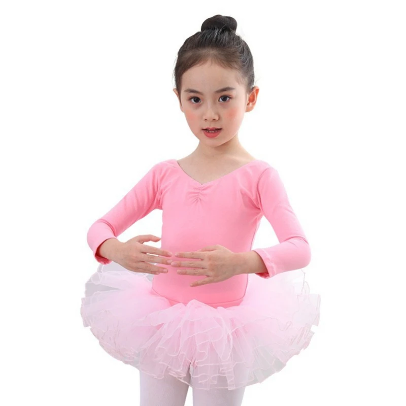 Children Girls Long Sleeve Ballet Leotard with Tutu Skirt Kids Princess Gymnastics Dancewear Performance Costumes