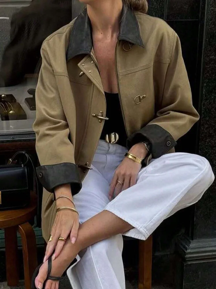 

HH Woman Fashion Street Style Solid Jacket Women Workwear Jackets Long Sleeves Autumn Turn-down Collar Pockets Zipper Coats