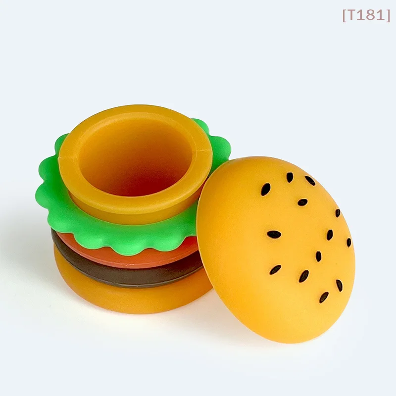 [E] Silicone Wax Jar 5ml Creative Hamburger Shape Portable Silicone Smoke Oil Box Silicone Container Storage Box