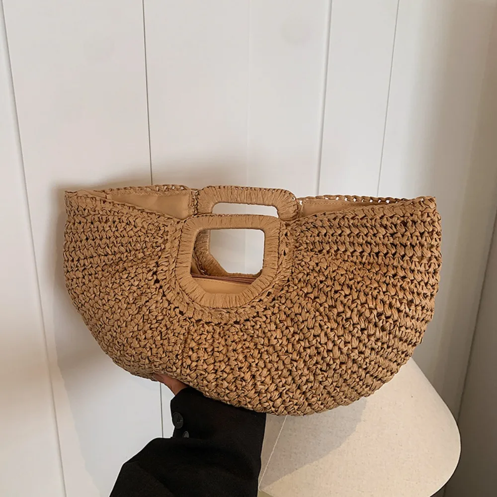 

Модная большая вместительная соломенная сумка из лафита, ручная работа, круглая тканая сумка на запястье, морская сумка, простая тканая большая сумка для девочек