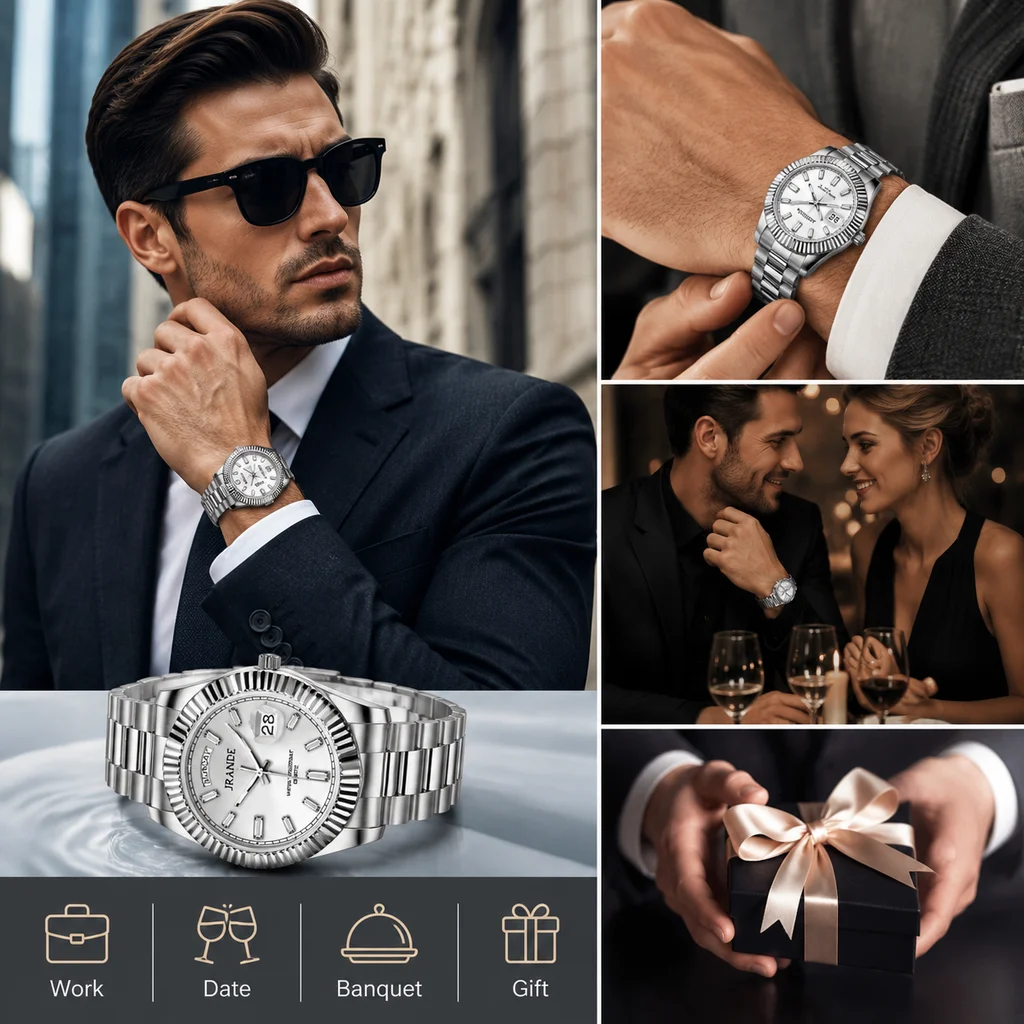 1pcs Men's white dial leather strap vintage fashion skeleton gear luxury details Quartz Watch for business party holiday