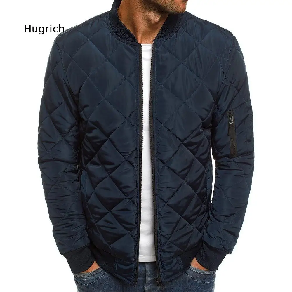 Autumn Winter Mens Solid Color Loose Fit Diamond Quilted Cotton Jacket Casual Warm Outerwear Designed For Daily Commute And Out