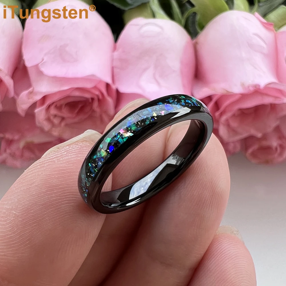 ITungsten 4mm Dropshipping Women's Galaxy Opal Ring Men's Tungsten Engagement Wedding Band Domed Polished Finish Comfort Fit