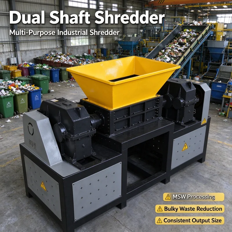 Twin Shaft Waste Shredder Super Power High Throughput Reliable With Replaceable Hardened Blades For Waste Plastic Scrap Metal