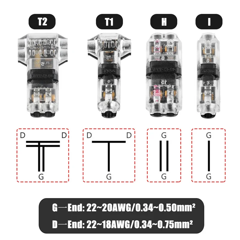 Conector de Cable enchufable rápido, 10-50 piezas, cableado de 2 pines, 8-22AWG para LED, empalme de Cable eléctrico doméstico, herramientas de