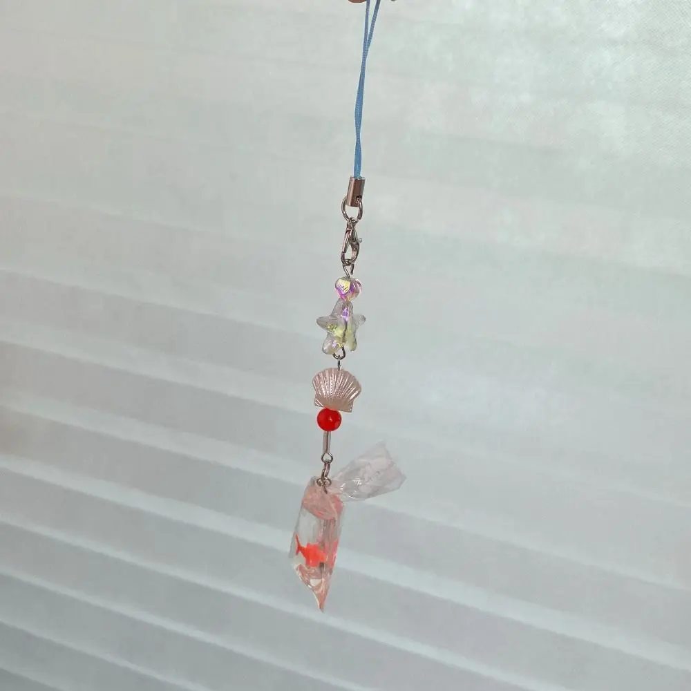 Aesthetic Goldfish Y2k Phone Lanyard Phone Charm Handmade Fish Phone Strap Lovely Ocean Style Beaded Mobile Chain Girl Woman