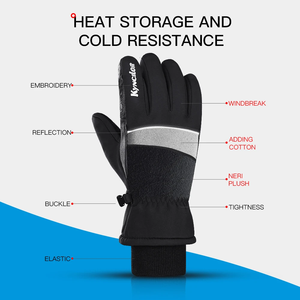 Guanti da snowboard da montagna caldi invernali Uomo Donna Guanti da sci sulla neve fredda Guanti da motoslitta impermeabili Nero ML XL