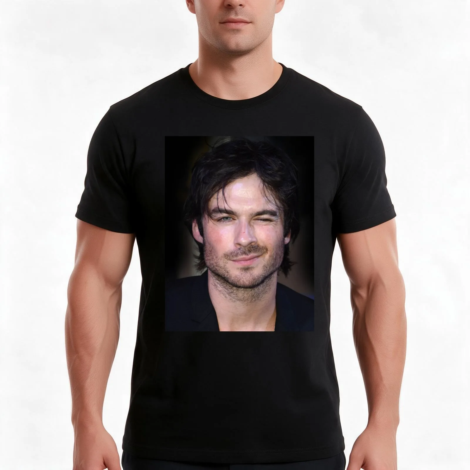 Ian Somerhalder Wink T-Shirt, Summer Casual Cotton Tee, Oversized Streetwear Tops, Vintage Graphic Print, Loose Fit Short Sleeve