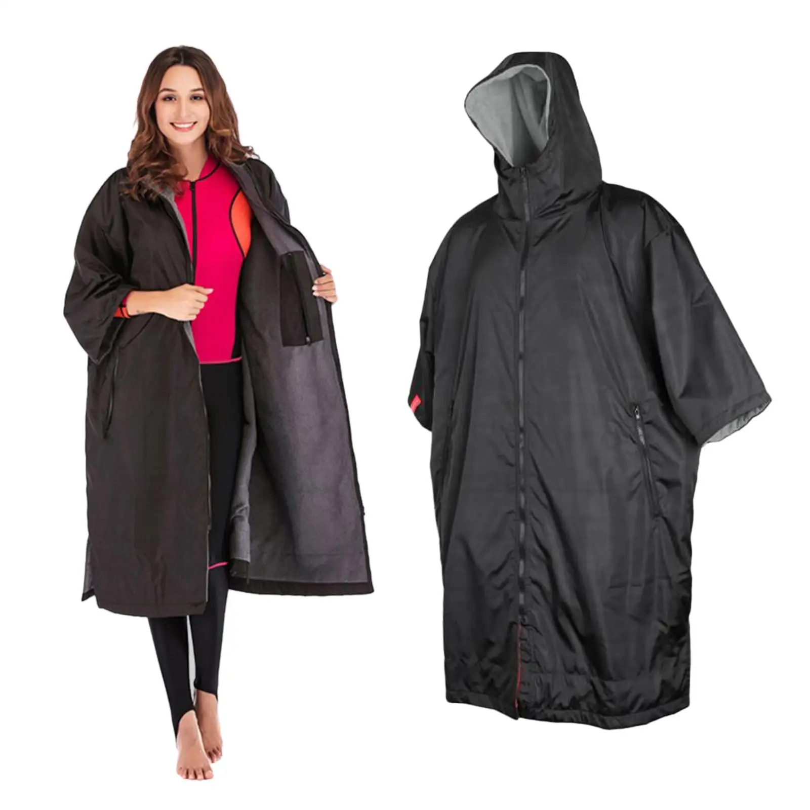 Waterproof Surf Changing Robe Adults Beach  Change Robe Coat Windbreaker Fleece Lining Jacket Poncho Cloak