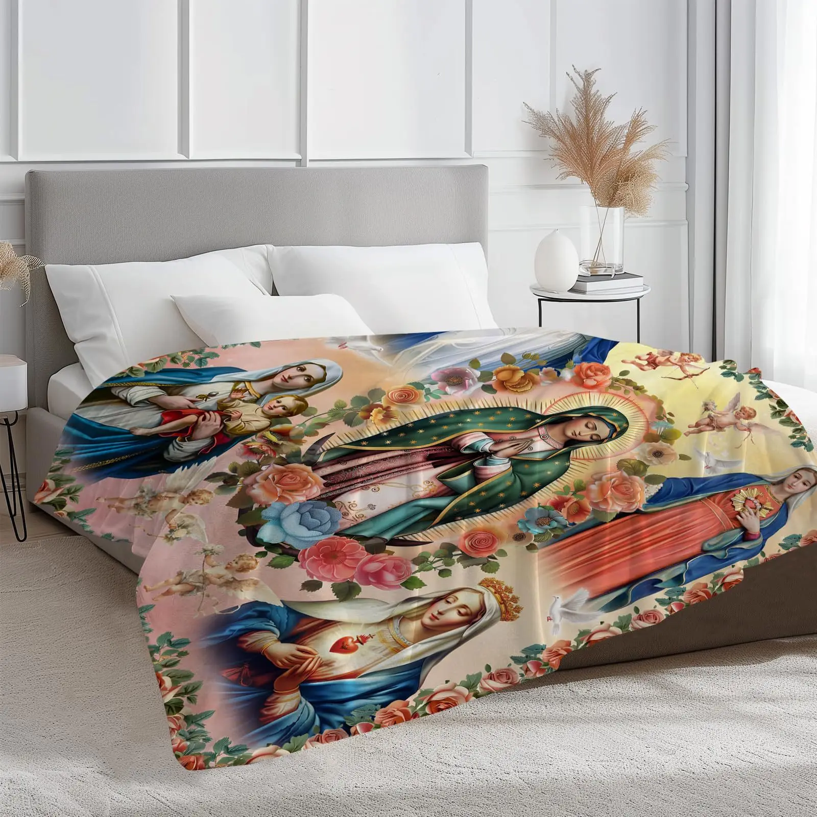 Virgin Mary digital-printed polyester Bedroom velvet flannel soft sofa cover blanket Fleece soft sofa cover blankets for beds