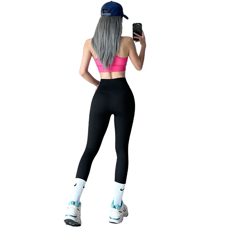 Women High Waist Yoga Pants, Bright Colors Tight Fitness Leggings, Hip Lift Workout Pants with Pockets, Autumn Sports Trousers