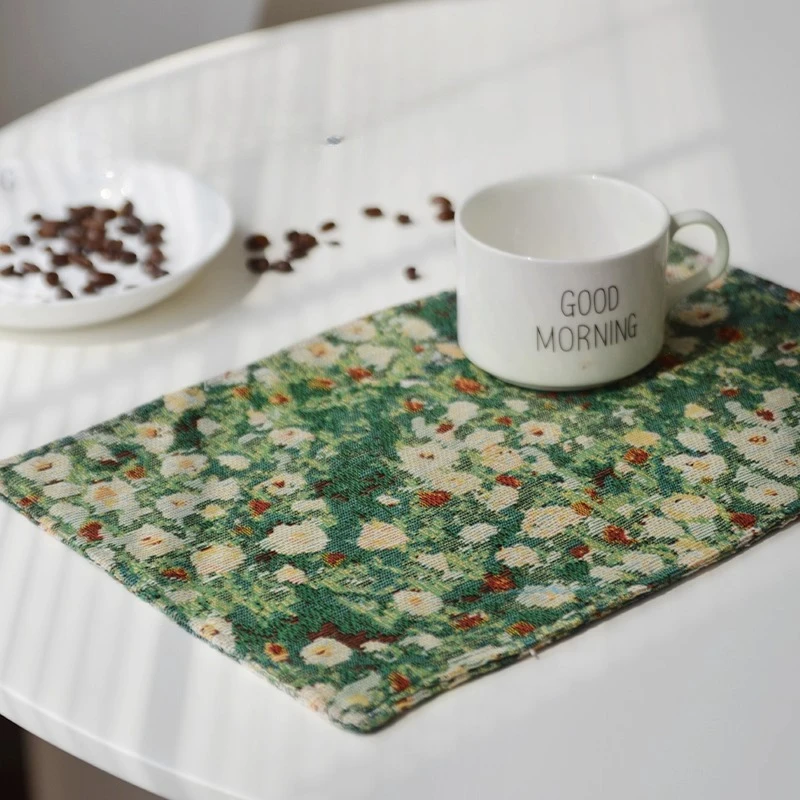 French Oil Painting Style Rectangular Placemat 32cm-45cm Living Room Coffee Table Restaurant Desktop Decor Dish Mat