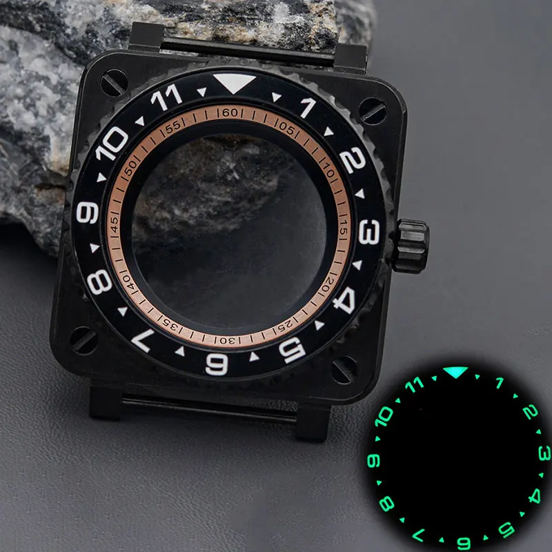 New Square Black Men's Watch Diver Case Fit Japan NH34 NH35 7S26 Movement Sapphire Glass 316 Stainless Steel 100M Waterproof