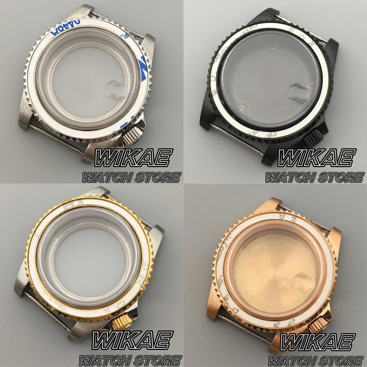 

40mm 3.8 Crown Sapphire Glass Watch Case Black Silver Two Tone Rose Gold Fit NH35 NH36 ETA2824 PT5000 movement Rotated Bezel