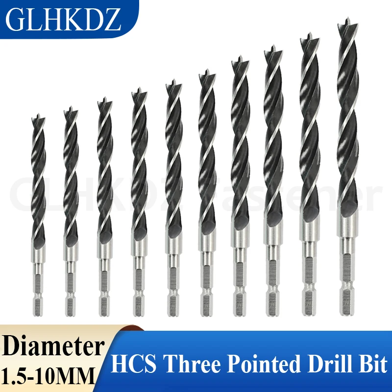 

1.5-10mm Three Pointed Woodworking Drill Bit 1/4 Hex Shank Woodworking Specialized Drill Bit Woodworking Hole Reaming Power Tool