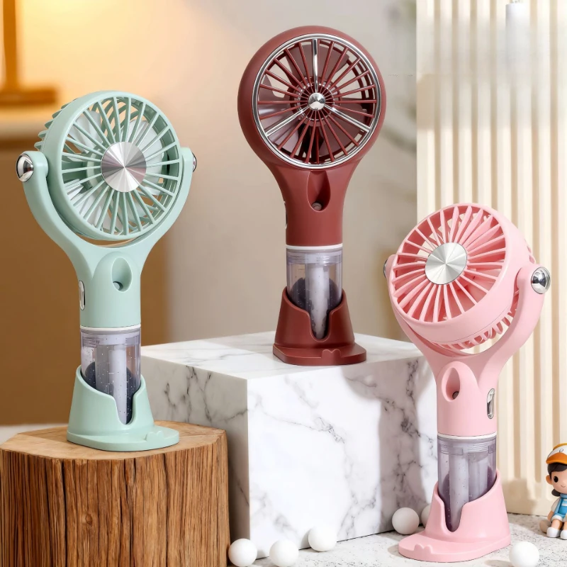 

2026 Stylish Mist Cooling Fan Handheld + Base Combo Stepless Speed Adjust Outdoor Travel Facial Hydration Mini Fan