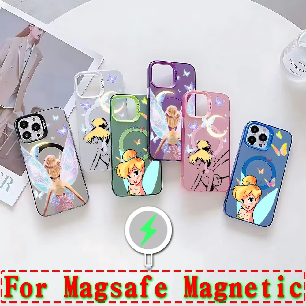 Cute Cartoon Tinkerbell Disneys Magsafe Magnetic Phone Case for IPhone 11 12 13 14 15 16 Pro Max Plus Creative Border Cover