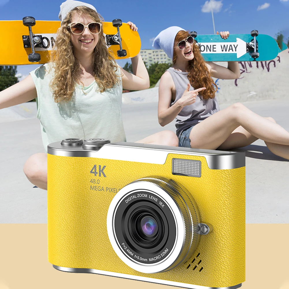 4Kデジタルカメラ 48MP ポータブルCCDカメラ 8倍ズーム コンパクト小型カメラ 180度回転スクリーン ヴィンテージカメラ ティーン/大人/初心者向け