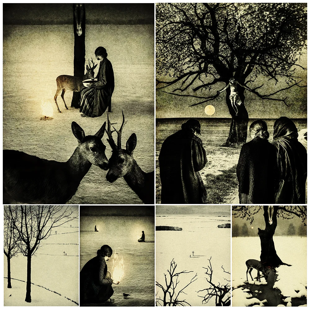 The Lonely Believer In The Wilderness,Canvas Wall Art Jesus Nailed To A Book And The Cross In The Distance Art Poster Print
