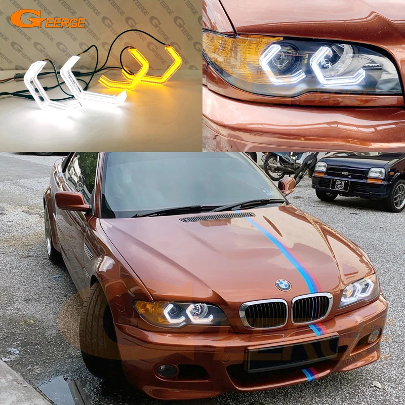For BMW 3 Series E46 Coupe Cabrio Convertible M3 Super Bright 3D Hexagon Concept M4 Iconic Style LED Angel Eyes Kit Halo Rings