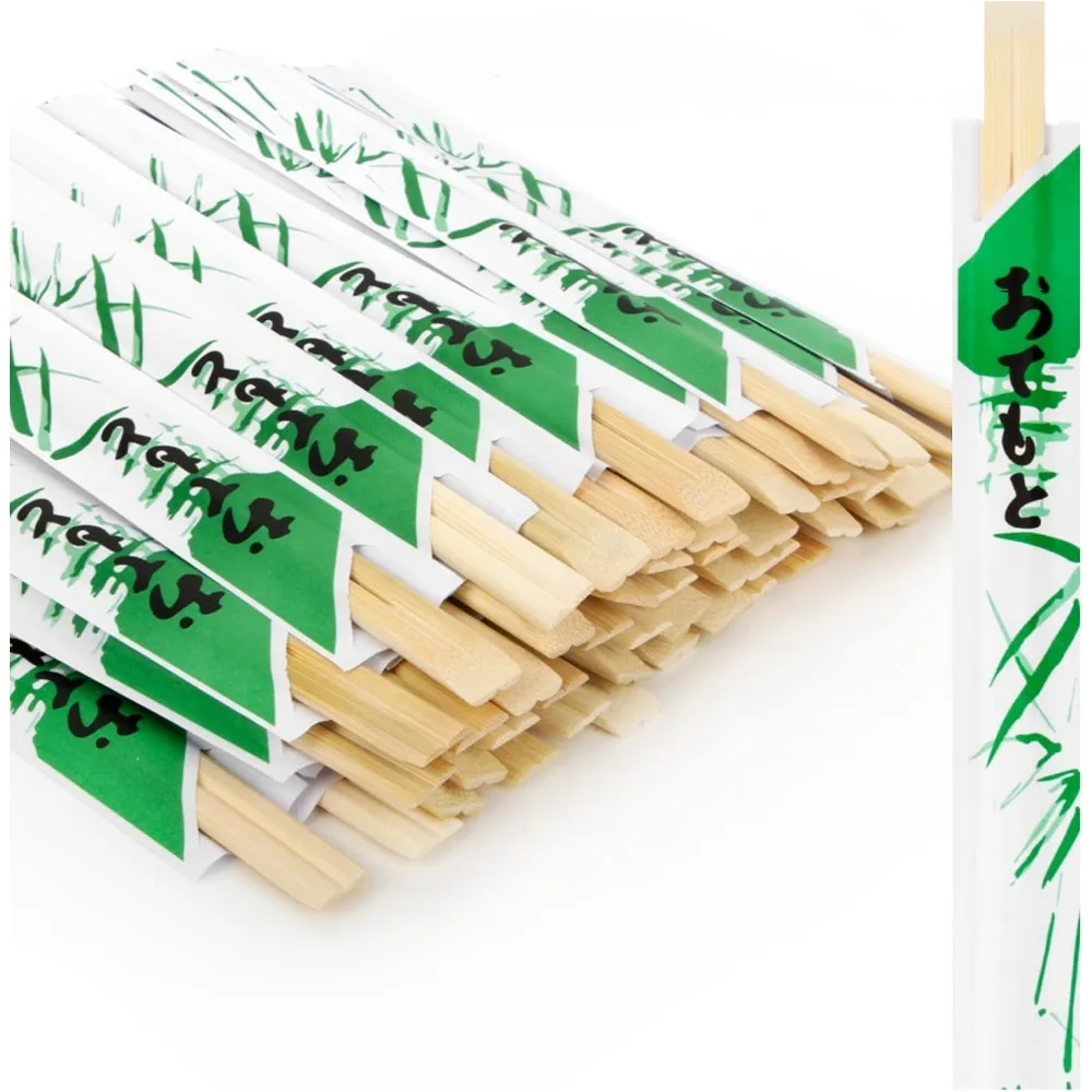 Palillos de Bambú Natural Premium Desechables, Paquete de 48 Pares para Sushi, Ramen, Fideos y Comida Asiática - Envueltos Individualmente en Papel, Utensilios de Madera Lisos y Sin Astillas, Perfectos para el Hogar, Cocina, Restaurante, Fiestas y Comida para Llevar