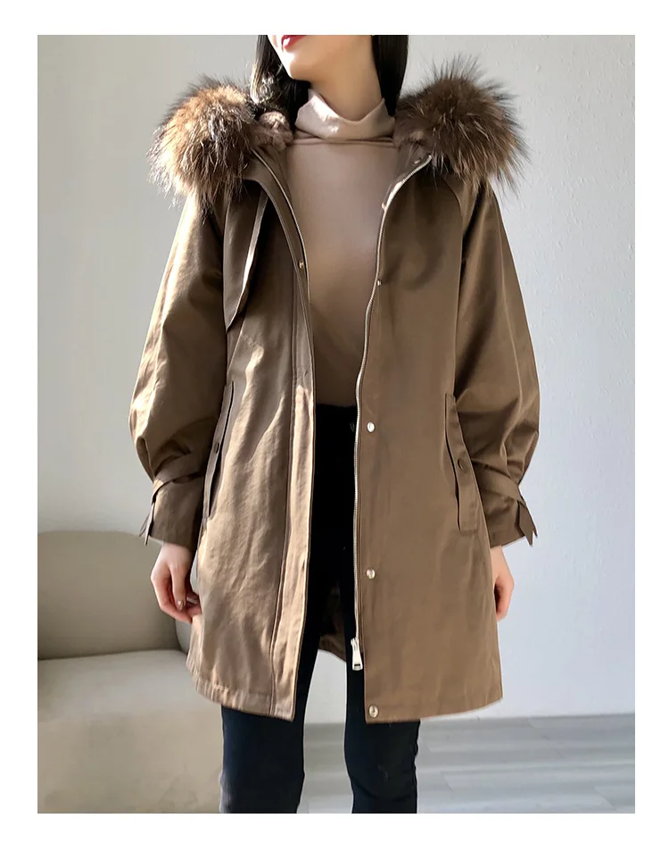 

2024Hot Sale Real Fur Coat Women's Parkas Raccoon Fur Collar Rabbit Fur Inner Fur Jacket for Women Winter Coats Female Hooded Fu