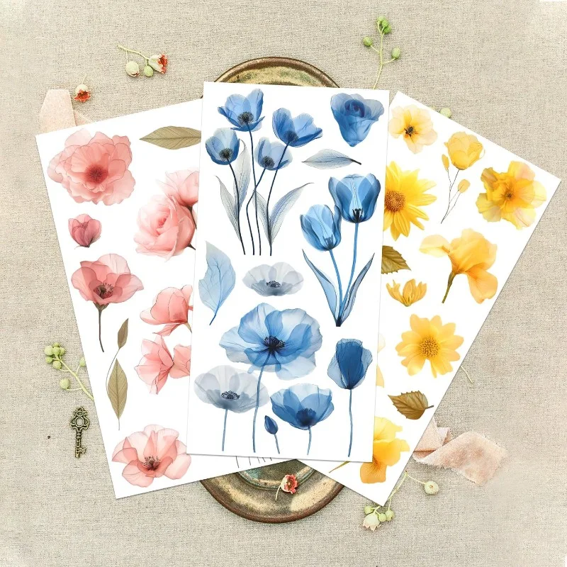 3 Pcs Watercolor Flower Rub on Transfers for Furniture and Crafts Decals 6x12 inch Furniture Transfer Stickers Self Adhesive