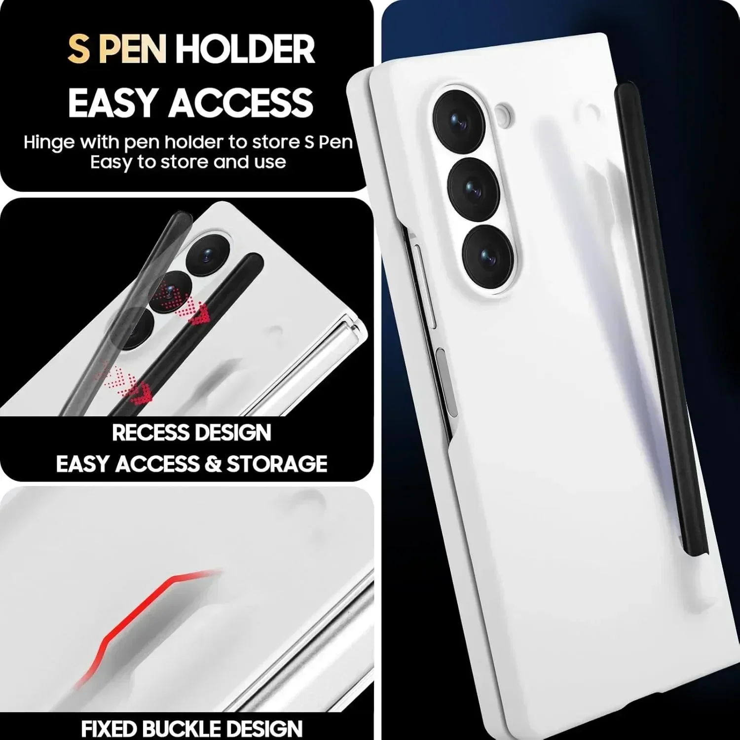 

Built-in Screen Protector with Stylus Folding Phone Case for Galaxy Samsung Z Fold 7 6 5 4 3 Anti-fingerprint Case on The Back