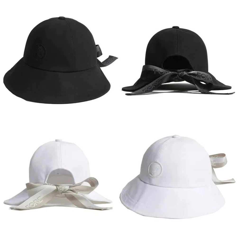 Women's Golf Bucket Hat 2026 New Korean Style Wide Brim Bow Embellished Outdoor Sporty Breathable Lightweight Packable Soft Chic