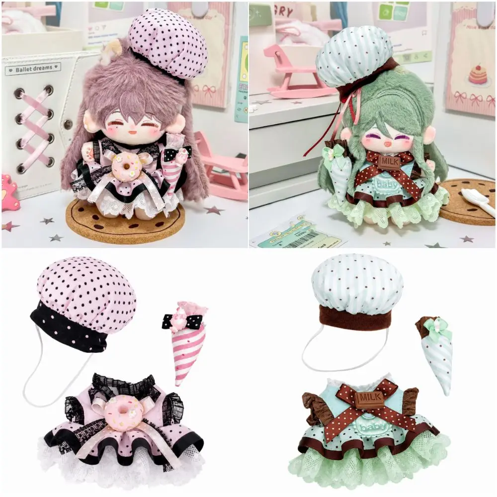 10cm Cotton Doll Clothes Chef Cap Green Pink Doll Dress Set Photo Props Maid Dress Doll Dress Cap Piping Bag Set Dress Up Play