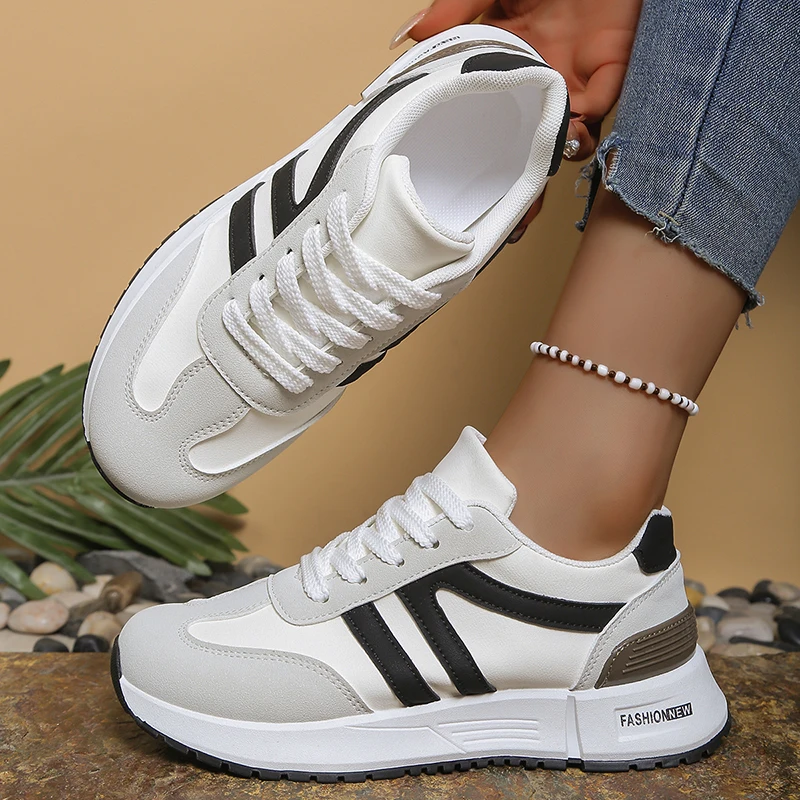 

2026 Mid Color Platform Sneakers Women Comfortable Non Slip Lace Up Running Shoes Woman Fashion Thick Bottom Walking Shoes Mujer