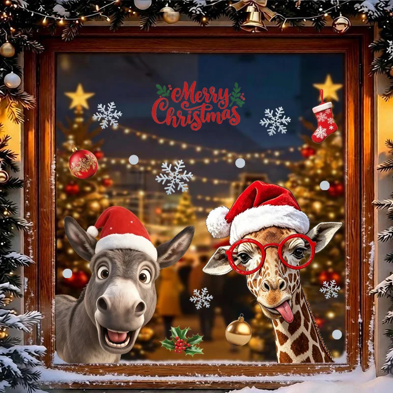 2pcs christmas Window Sticker,suitable for cabinet,glass doors,windows and wall decor,holiday decoration,freely DIY combination