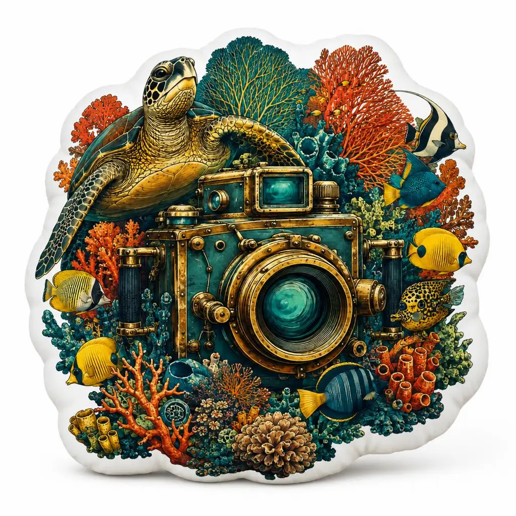 Underwater Ocean Photography Throw Pillow Scuba Camera Cushion Coral Reef Sea Turtle Coastal Home Decor Art Gift for Divers