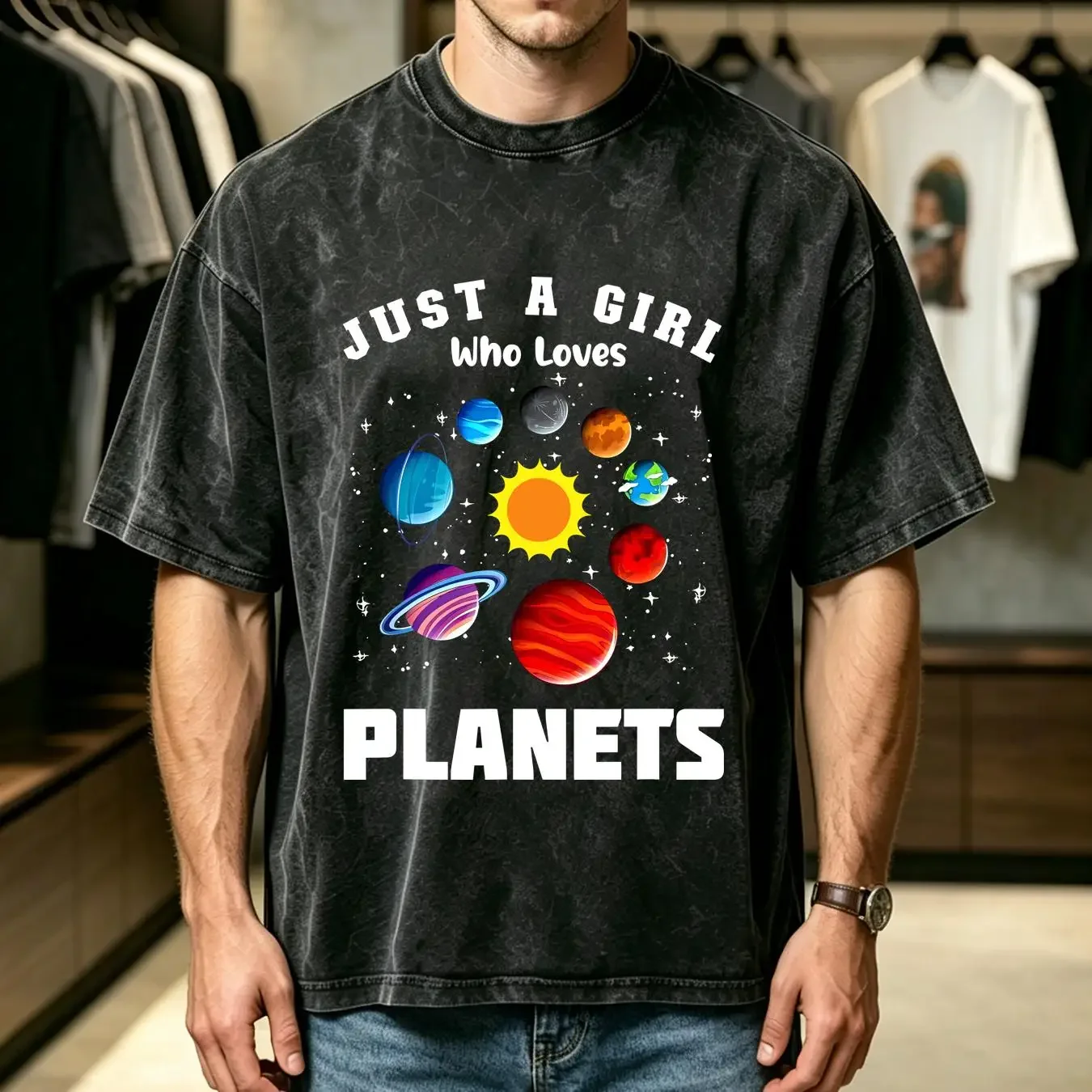 washed T Shirt Just A Girl Who Loves Planets And Solar System Space Science long or short sleeves vintage Washed Soft