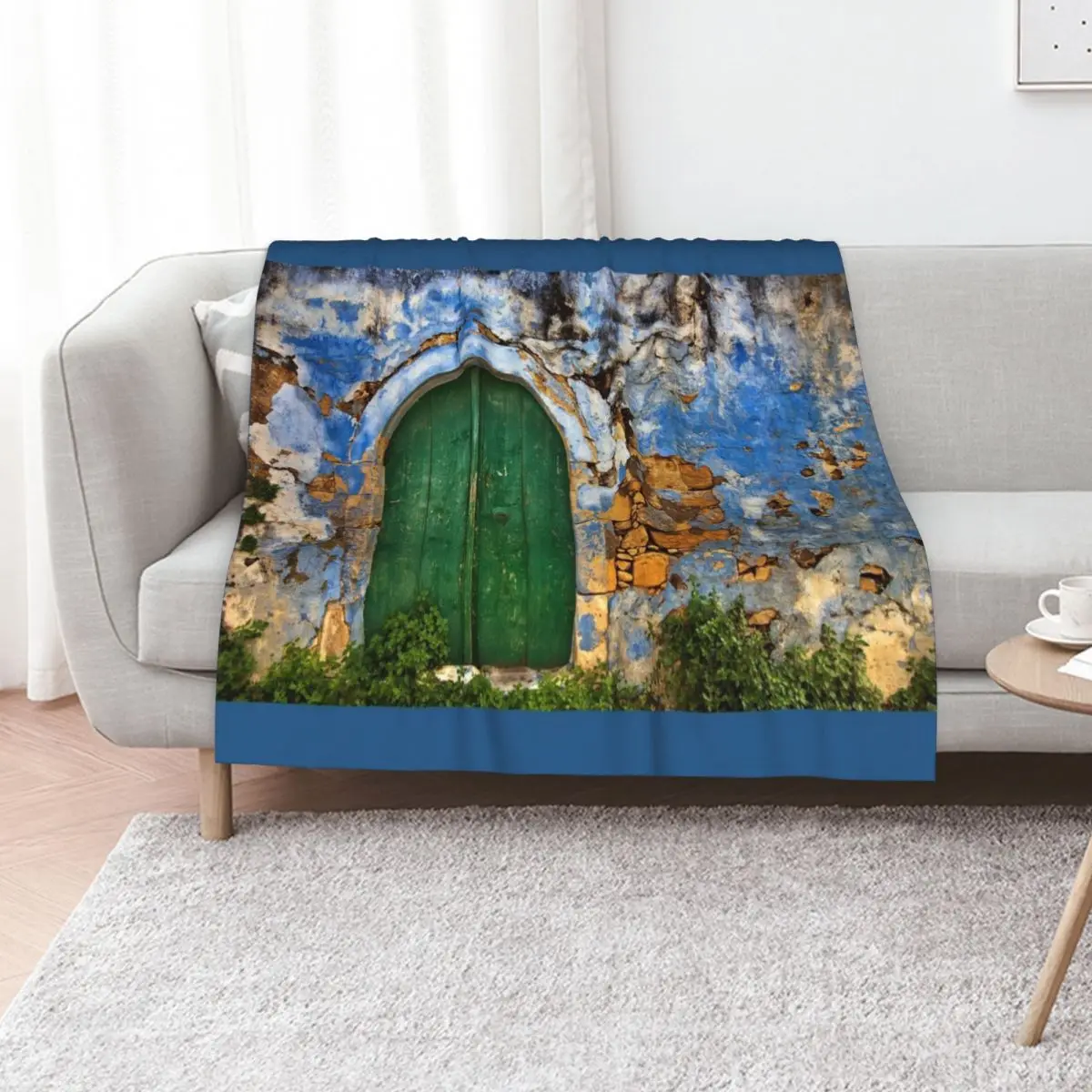 Green door, peeled indigo wall Throw Blanket Thins Cute Tourist Flannels Loose Blankets