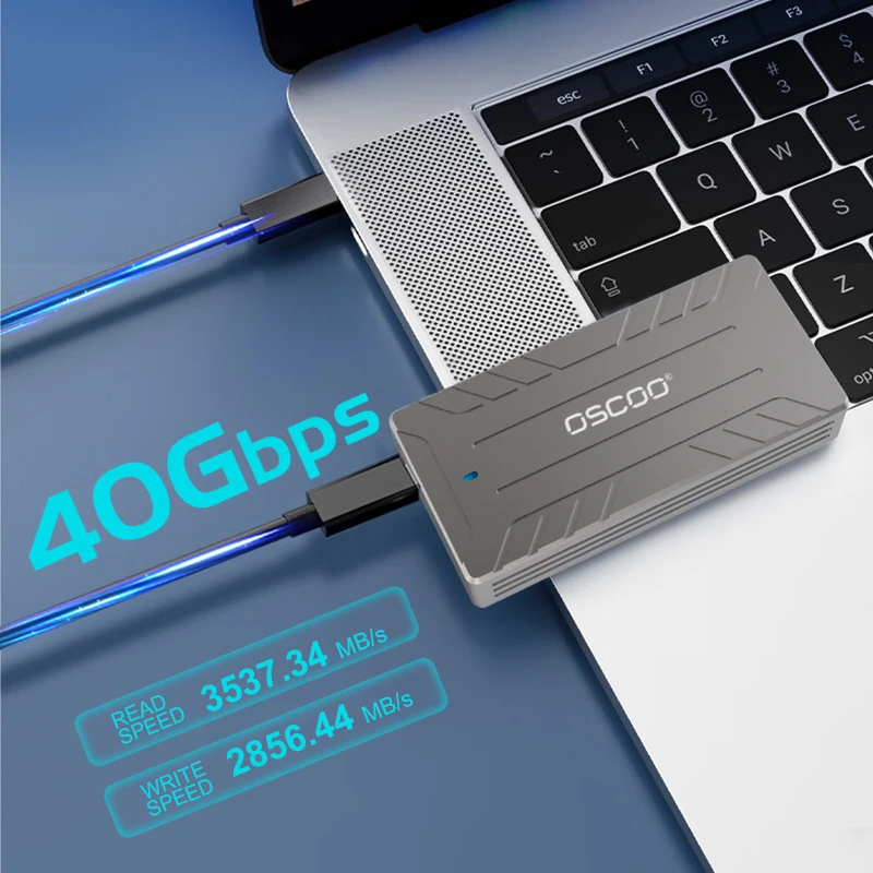 OSCOO SSD portabel XT6 M.2 NVME SSD, kandang USB 4.0 tingkat transmisi tipe-c 40Gbps kompatibel M.2 2242/2260/2280 SSD hingga 4TB