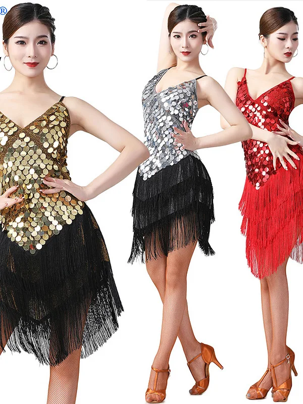 

Ballroom Dance Sequin Tassel Skirt Stage Performance Suspender Dress Latin Dance Competition Performance Dress