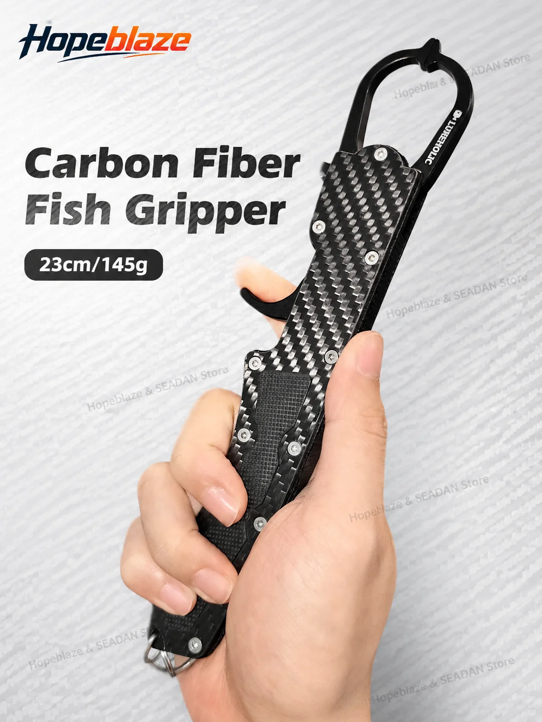 Carbon Fiber Fish Gripper 23cm 145g Aluminum Lip Grip Non-slip One Hand Operation Sea Fresh Water Fishing Controller with D-ring