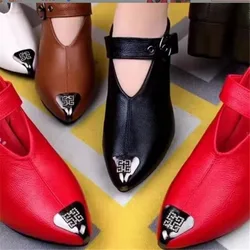 2022 Summer New Solid Color All-match High-heeled Shoes Women's Buckle Soft-faced Pointed Toe Thick-heeled Leather Shoes Women