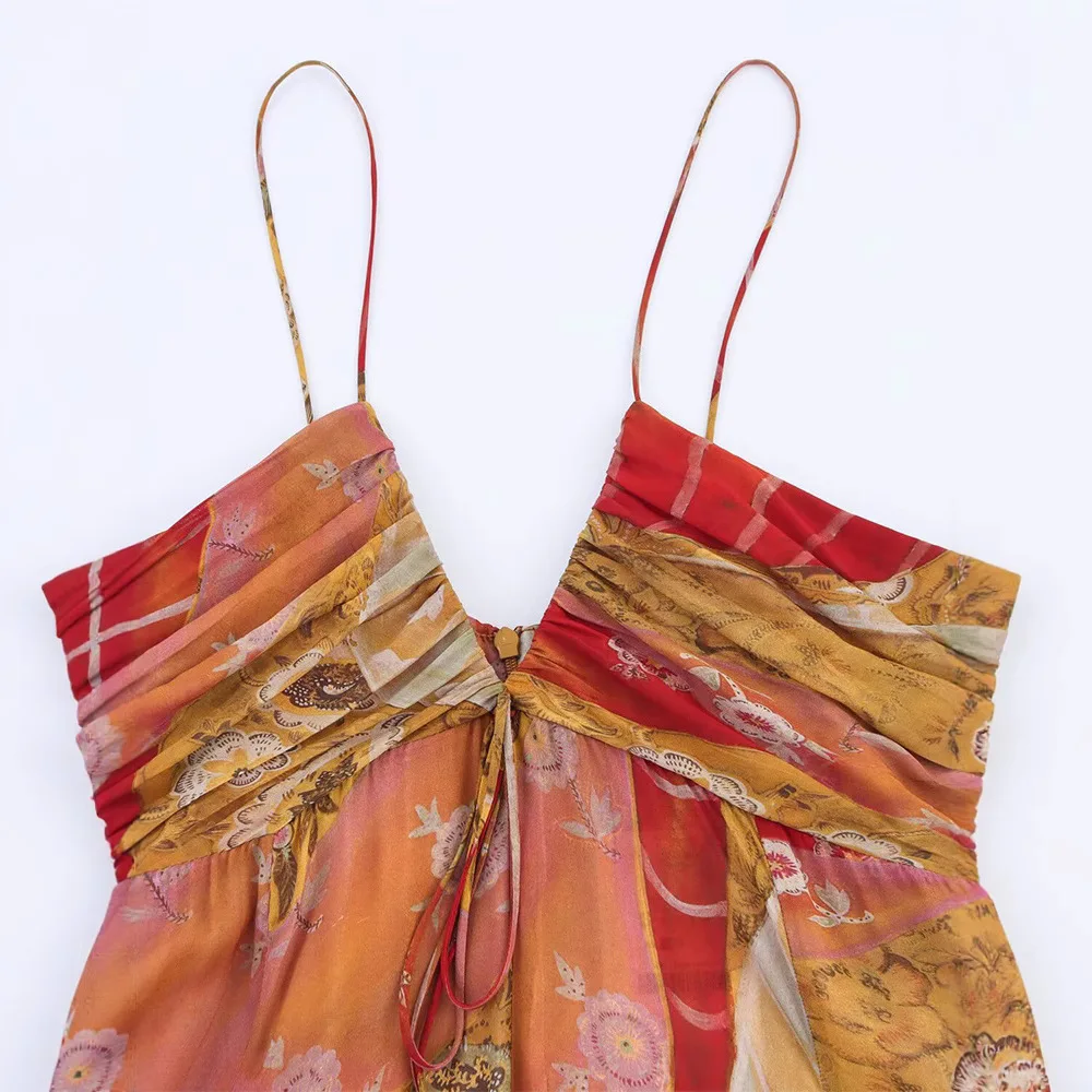 MSNOLOA ผู้หญิงโบฮีเมียนวินเทจพิมพ์ชุดเดรสเปิดหลังมิดิเดรสใหม่ 2025 ฤดูร้อนแฟชั่นปาร์ตี้ชายหาดวันหยุดมูเยร์ชุด