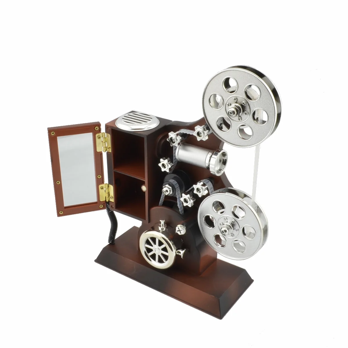 

Retro Film Projector Style Music Box 8.19 X 6.5 X 2.95 Inch Clockwork Spring Powered Storage Cabinet Mirror Multifunctional