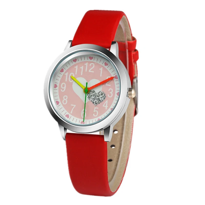 New kid Watch Leisure Glow Quartz Dial Display Leather Black Red Sky Blue Boys and Girls Children's Clock