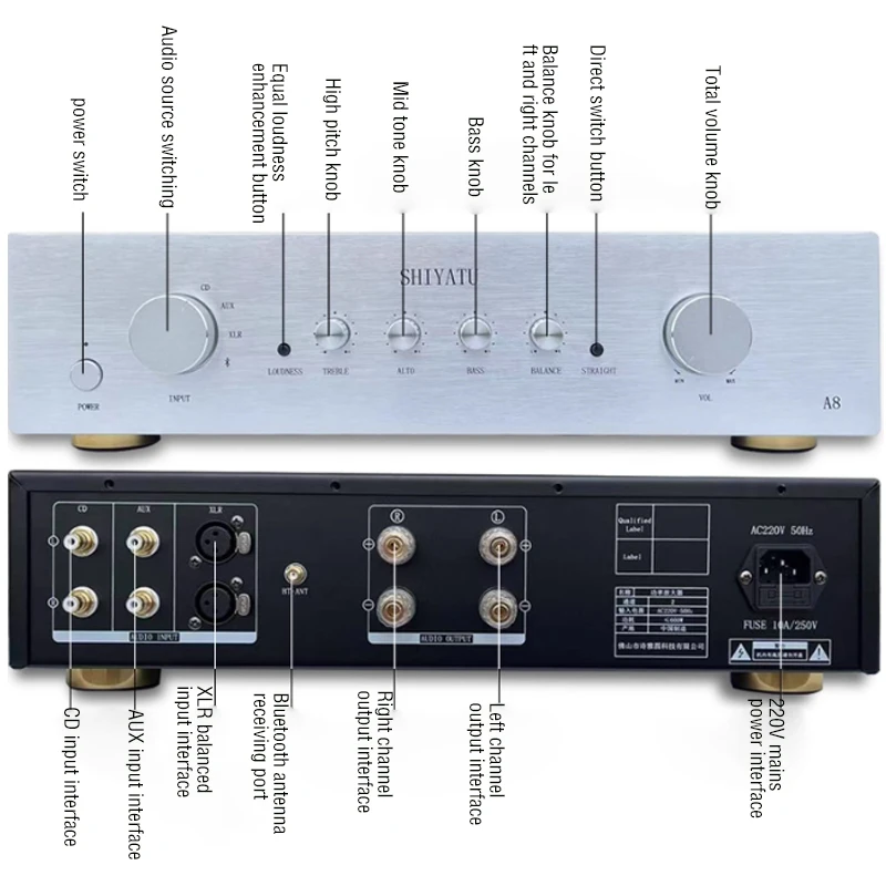 AIYIMA SMSL A8 HIFI Kombinierter Verstärker 300 W 2 Kanal 16 Importierte Metallversiegelte Röhre Bluetooth Ausgewogene CD Verstärker Audio