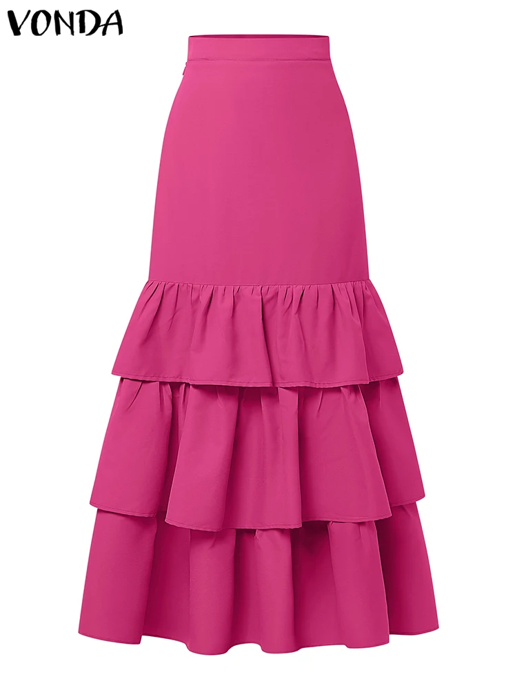 VONDA Women Skirts Solid Color Elegant Ruffled Party Overskirt 2025 Summer Beach A-Line Jupe Casual Loose Bottoms Oversized