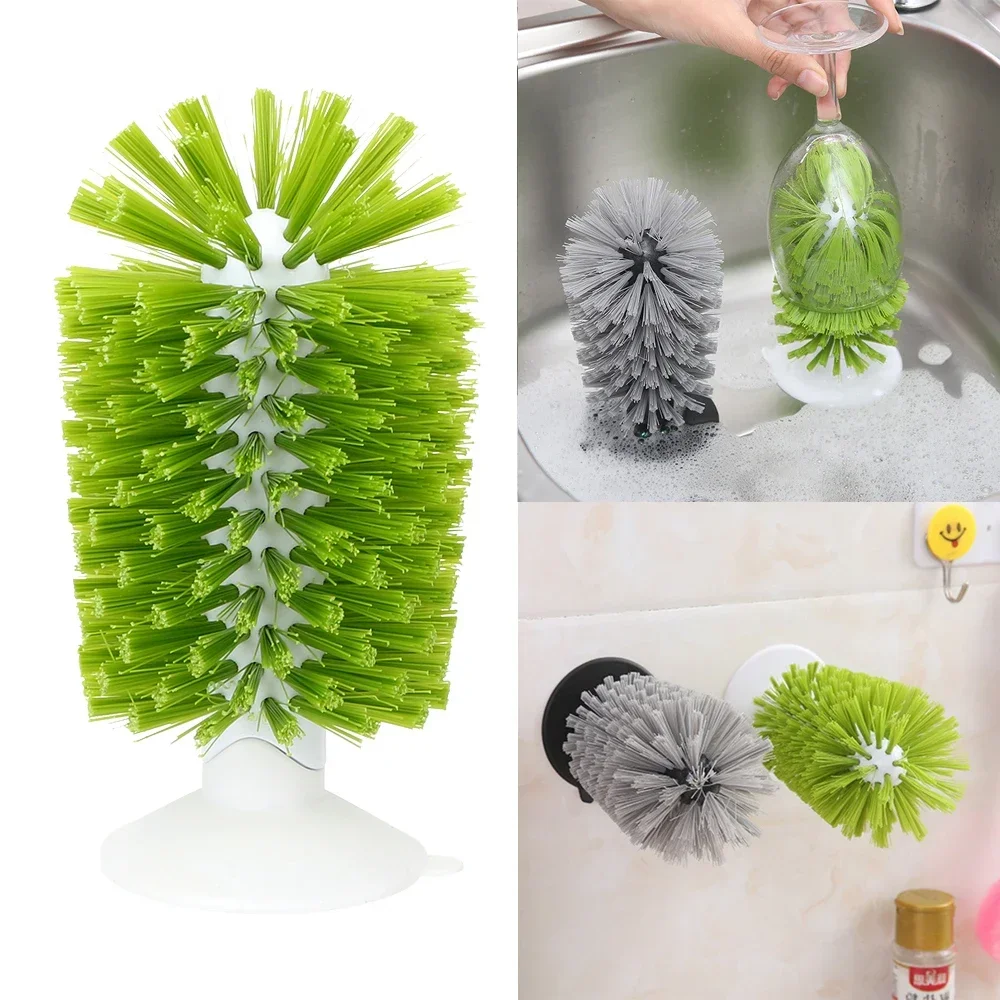 1PC  Suction Cup Base Cup Brush Glass Bottle Cleaning Brush Kitchen Rotating Water Cup Tea Cup Brush Cleaning Tool XB 079