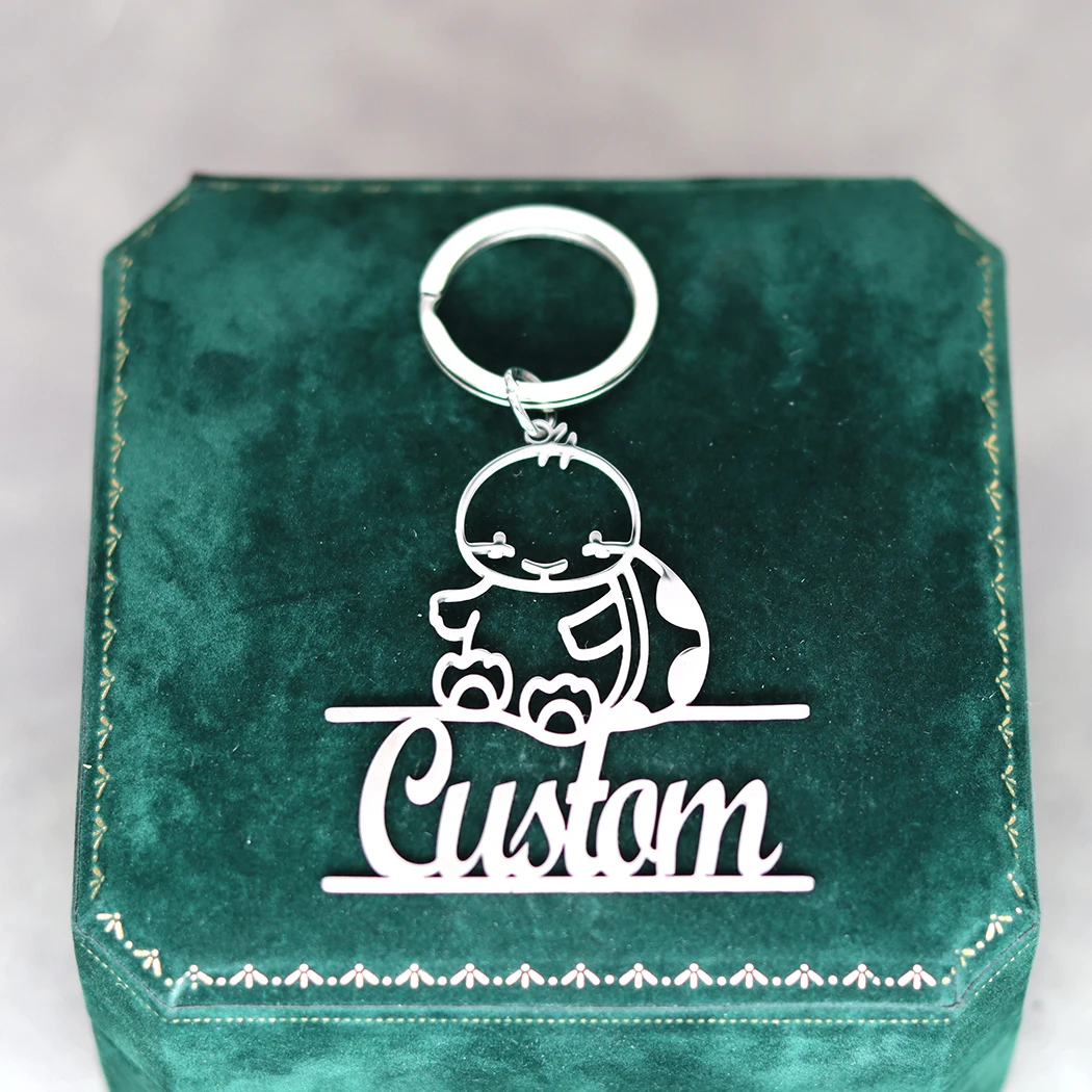 QIAMNI Sea Turtle Animal Keychain Fashion Tortoise Personalized Custom Name Letter Keyring Couples Bag Car Pendant Key Chain
